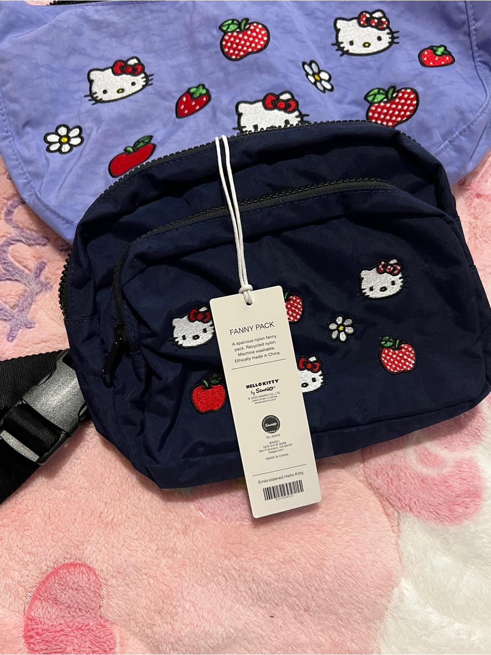 Baggu Hello Kitty Strawberry Crescent Crossbody Belt Bag Bundle - Purple & Navy - Picture 2 of 5